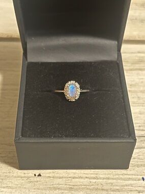 Macy's Blue Flash Labradorite Halo Silver Ring with Pavé Diamond Accent